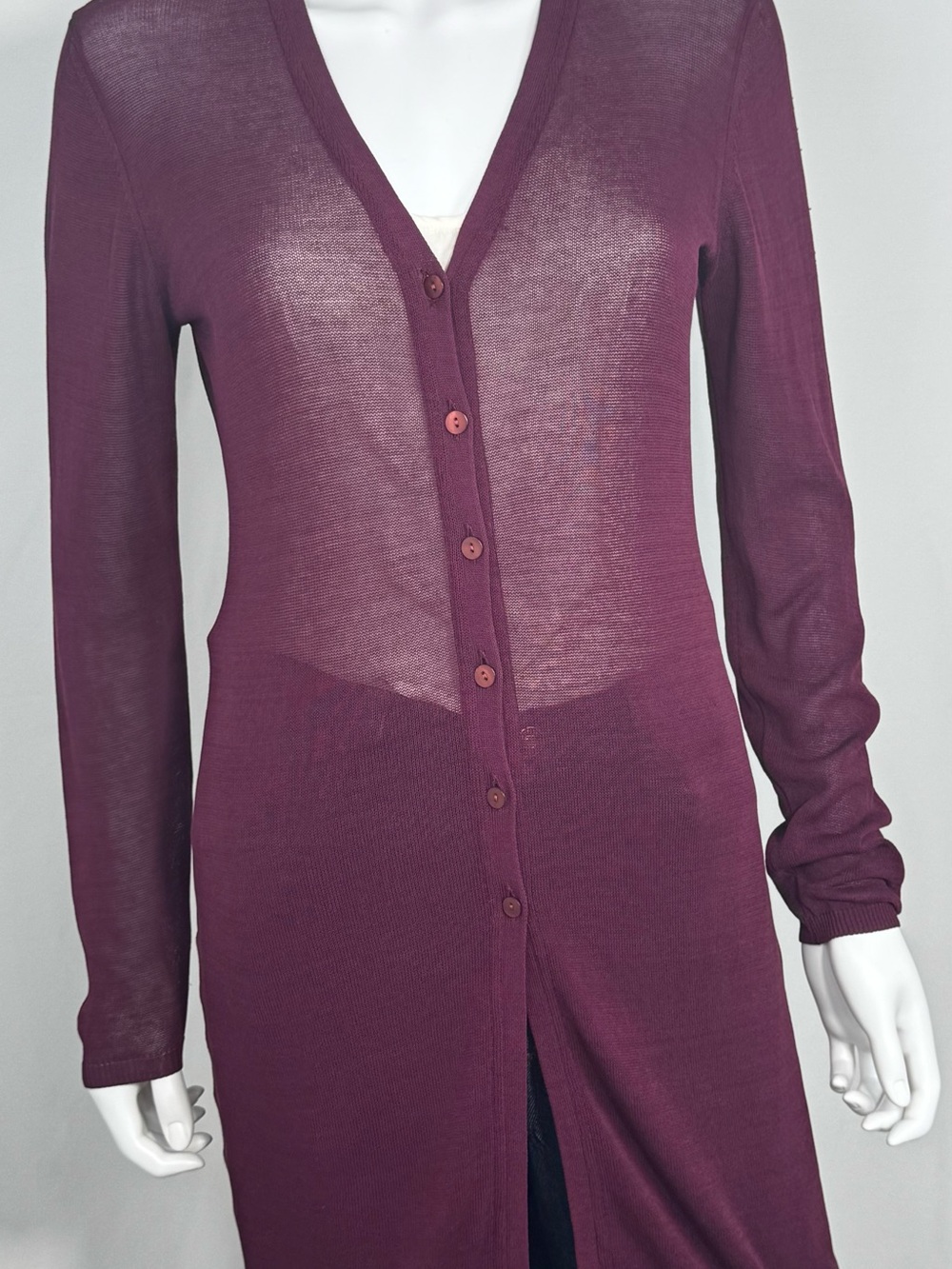 Patrizia Pepe Cotton Duster Cardigan Burgundy Maroon Longline Button Front OS - Picture 5 of 12